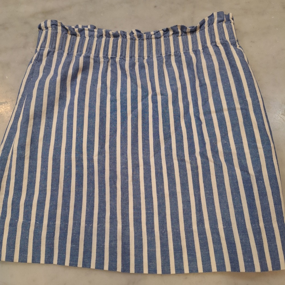 J.Crew Linen Blend Preppy Mini Skirt Sz 2 Blue Striped Paperbag Waist Lined - Picture 8 of 8